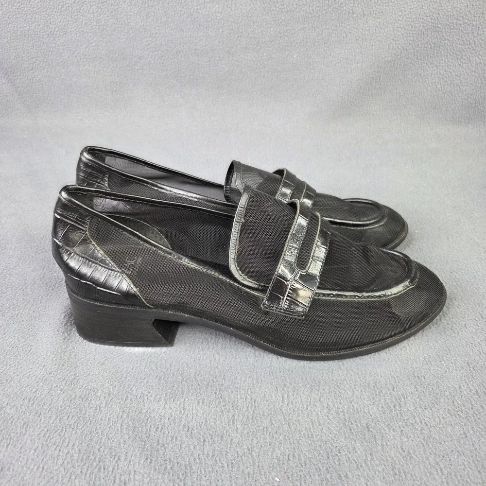 Zac‎ Posen Alisa Black Mesh Croc Embossed Leather Heeled Loafer US 9M